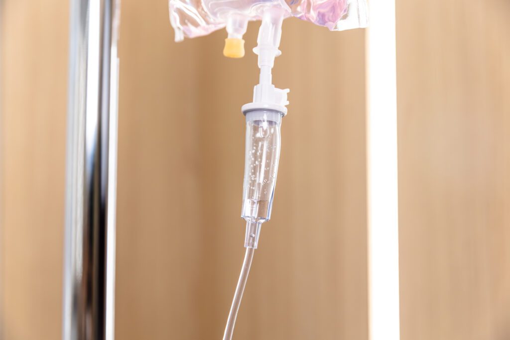 IV drip bag in a medical facility.