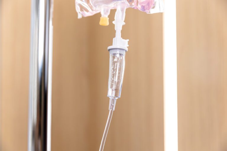 IV drip bag in a medical facility.