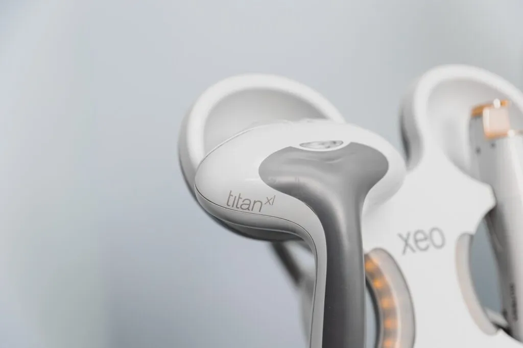 Laser machine equipment for cosmetic skin treatment at a plastic surgery center.